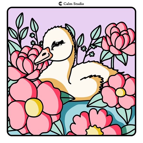 baby swan width flowers coloring page bold lines